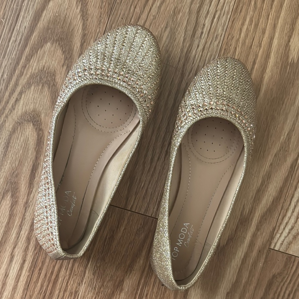 Top Moda Women's Gold Ballet Flats